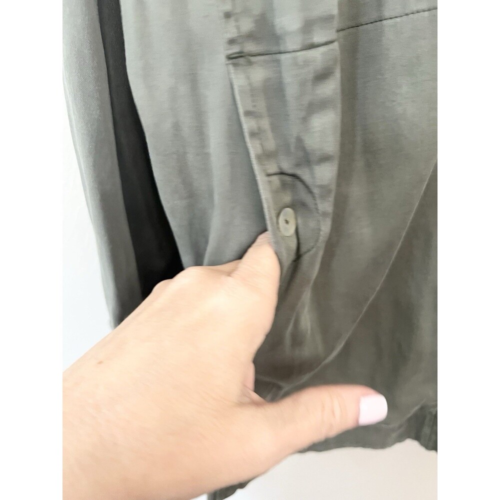 Soft Surroundings Thelma Shirt Green Roll Tab Sleeves Pockets Shacket Utility M - Picture 7 of 8